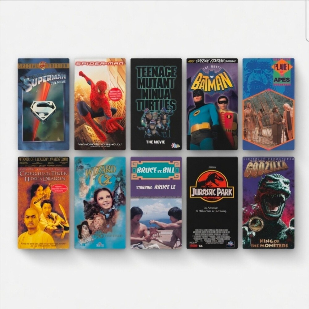 10 Classic VHS Tapes Lot - Superman, Spider-Man, Batman, Jurassic Park, Godzilla
